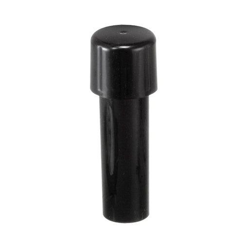 Der Unold Stopfer für FLEISCHWOLF 78131 ist ein schwarzes, zylindrisches Accessoire mit abgerundeter Oberseite, das als Kappe oder Abdeckung gestaltet ist und aufrecht vor einem weißen Hintergrund dargestellt wird.