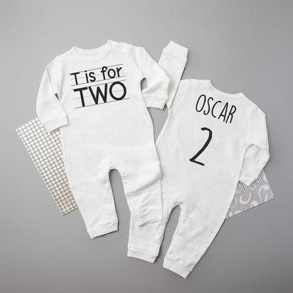 "T is for Two" 2nd Birthday Long Sleeve Romper