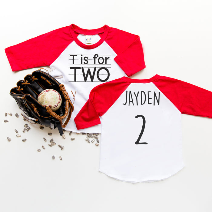 "T is for Two" Second Birthday Raglan