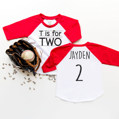 "T is for Two" Second Birthday Raglan