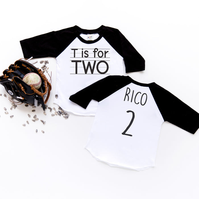 "T is for Two" Second Birthday Raglan