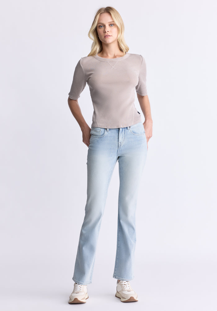 Buffalo Women Tops Beige Knit Knit Long Sleeve Soft Knit Feel Ribbed Knit Texture