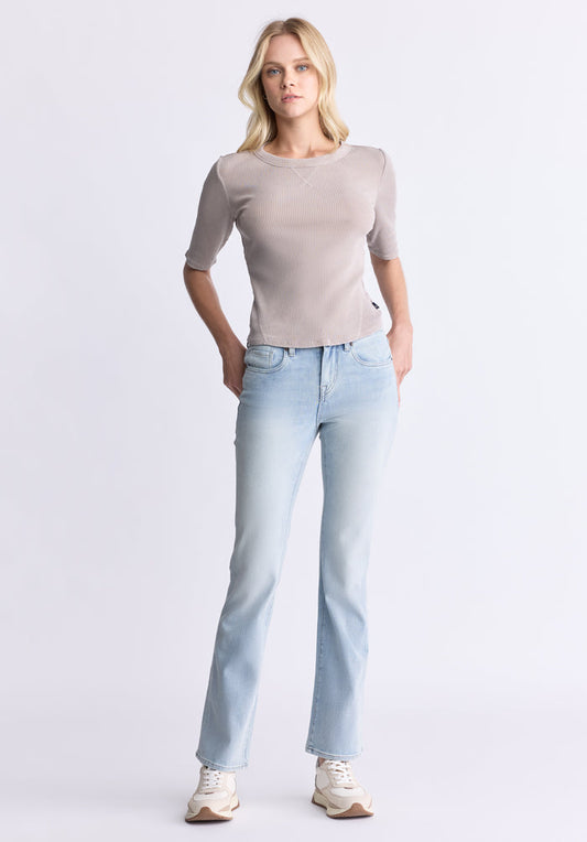 Buffalo Women Tops Beige Knit Knit Long Sleeve Soft Knit Feel Ribbed Knit Texture