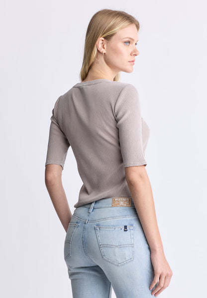 Buffalo Women Tops Beige Knit Knit Long Sleeve Soft Knit Feel Ribbed Knit Texture