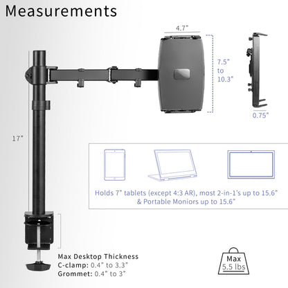 Articulating height adjustable tablet holder desk mount.