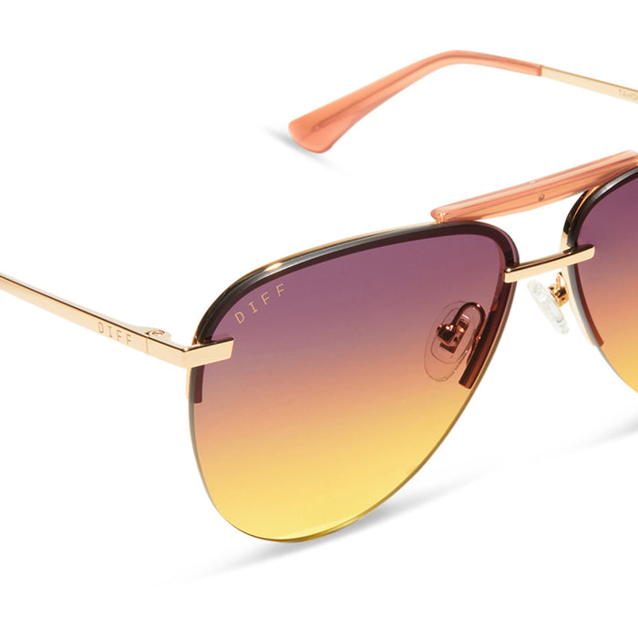diff eyewear featuring the tahoe aviator sunglasses with a gold frame and inca gradient lenses detailed view