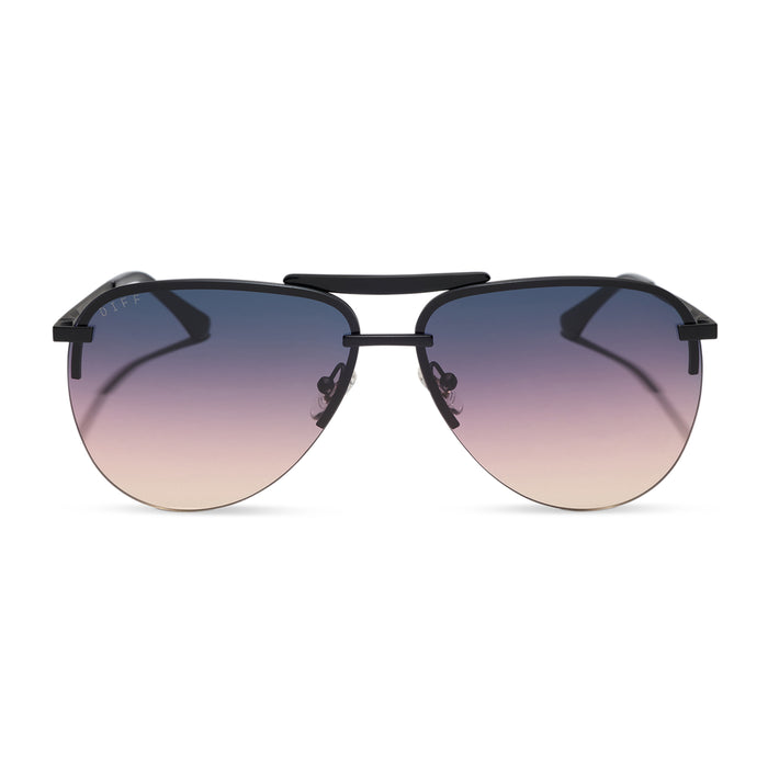 diff eyewear featuring the tahoe aviator sunglasses with a matte black frame and twilight gradient lenses front view
