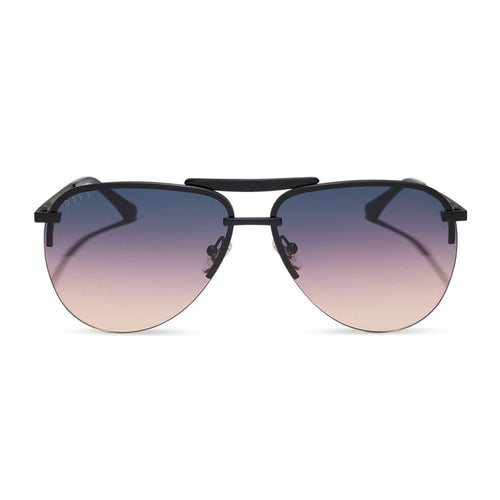 diff eyewear featuring the tahoe aviator sunglasses with a matte black frame and twilight gradient lenses front view