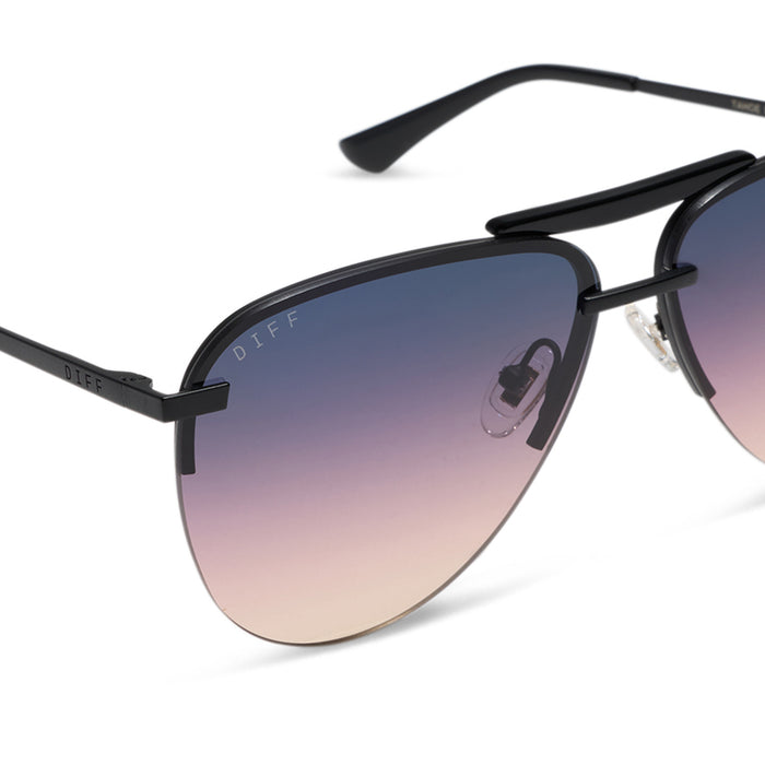 diff eyewear featuring the tahoe aviator sunglasses with a matte black frame and twilight gradient lenses detailed view