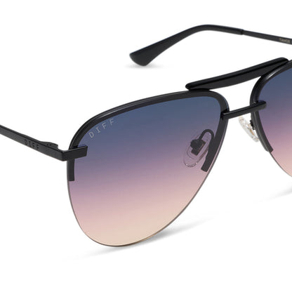 diff eyewear featuring the tahoe aviator sunglasses with a matte black frame and twilight gradient lenses detailed view