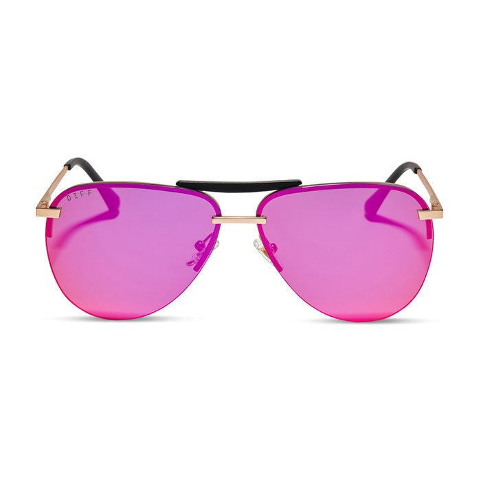 diff eyewear tahoe aviator sunglasses with a matte gold metal frame and sunset mirror lenses front view