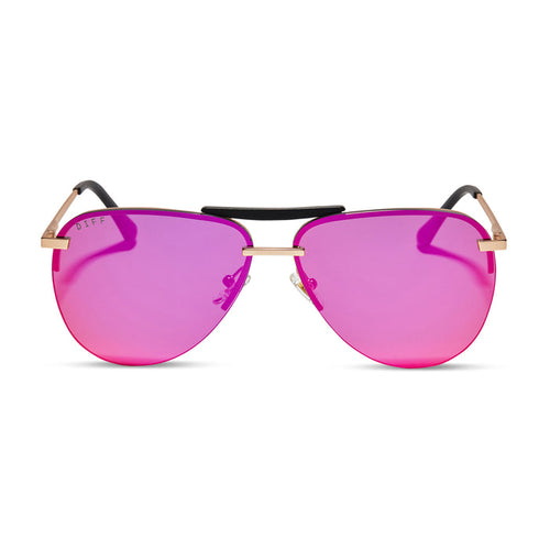 diff eyewear tahoe aviator sunglasses with a matte gold metal frame and sunset mirror lenses front view