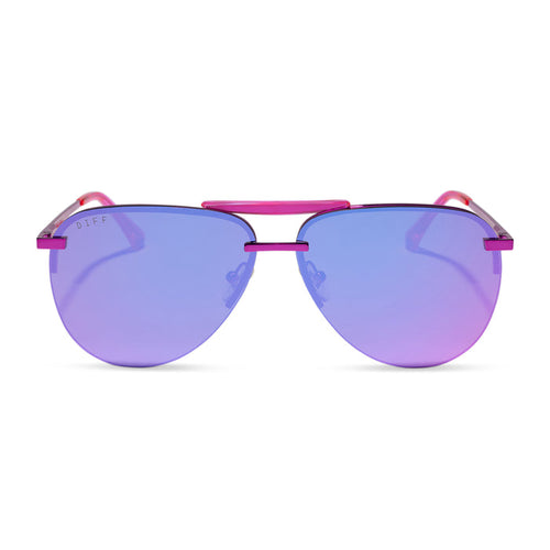 diff eyewear tahoe aviator sunglasses with a pink rush metallic frame and pink rush mirror lenses front view
