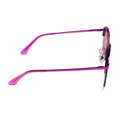 diff eyewear tahoe aviator sunglasses with a pink rush metallic frame and pink rush mirror lenses side view