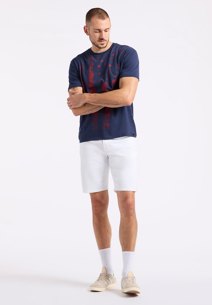 Buffalo Men T-Shirts Navy Knit Tees Short Sleeve Peached And Garment Wash Finish Graphic Print Detail