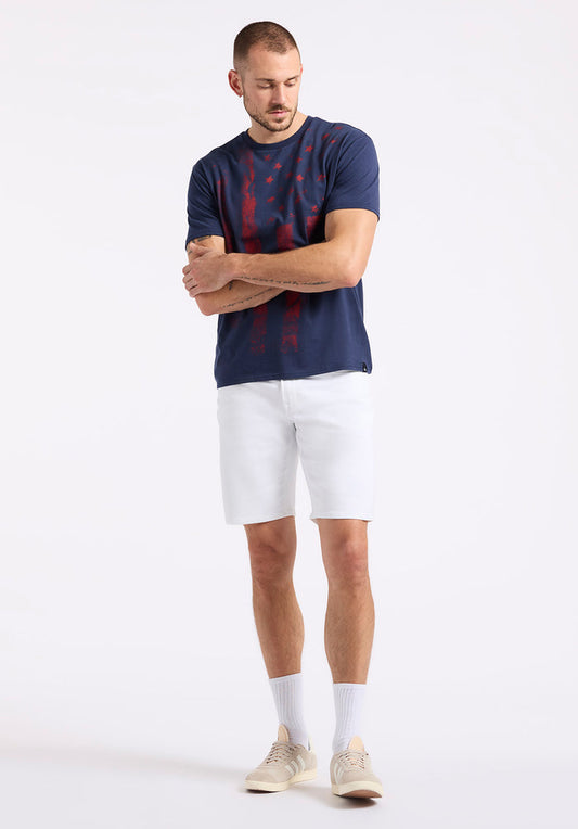 Buffalo Men T-Shirts Navy Knit Tees Short Sleeve Peached And Garment Wash Finish Graphic Print Detail