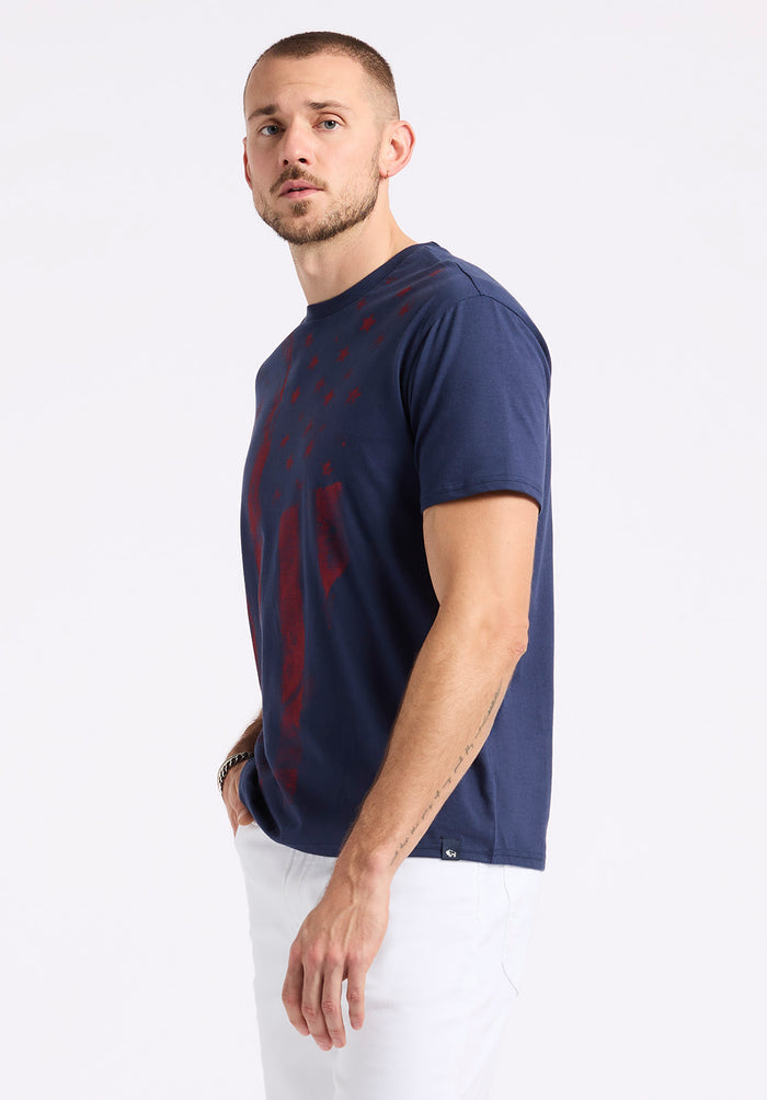Buffalo Men T-Shirts Navy Knit Tees Short Sleeve Peached And Garment Wash Finish Graphic Print Detail