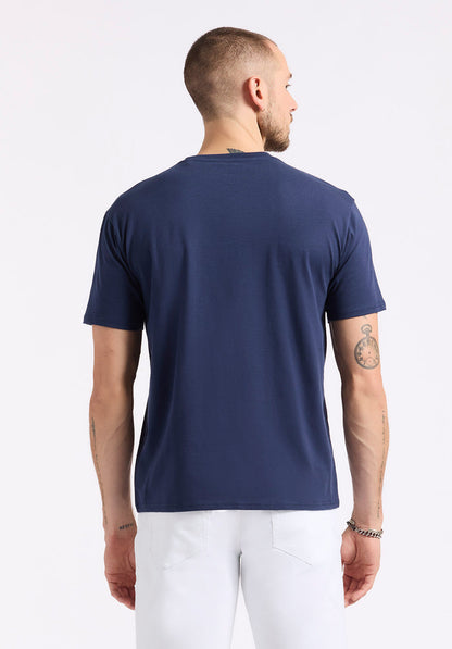 Buffalo Men T-Shirts Navy Knit Tees Short Sleeve Peached And Garment Wash Finish Graphic Print Detail