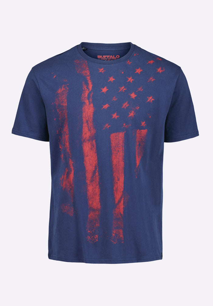 Buffalo Men T-Shirts Navy Knit Tees Short Sleeve Peached And Garment Wash Finish Graphic Print Detail