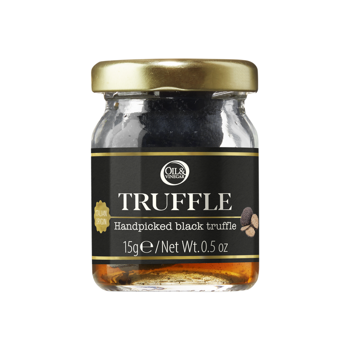 Jar of truffles with a gold lid