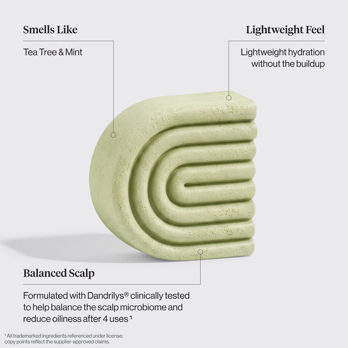 KITSCH Tea Tree & Mint Clarifying Conditioner Bar benefits – Dandrilys® balances scalp microbiome and reduces oiliness in 4 uses
