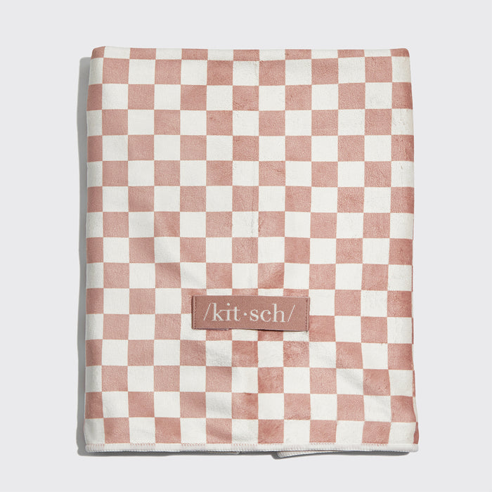 KITSCH XL Quick-Dry Hair Towel Wrap — Terracotta Checker — product detail, folded flat lay