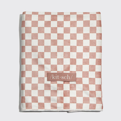 KITSCH XL Quick-Dry Hair Towel Wrap — Terracotta Checker — product detail, folded flat lay