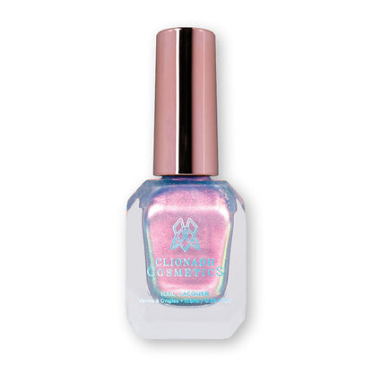 Bottle of nail polish containing Tessera Nail Laquer on white background.