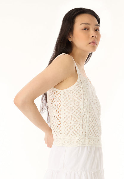 Buffalo Women Sweaters White Knit Sweaters Relaxed Fit Square Neckline