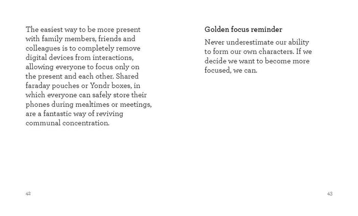 Text on a white background discussing the importance of digital device removal for communal focus.