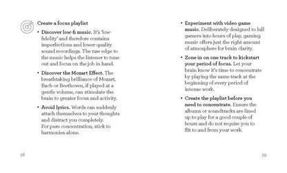 Text on a white background describing music for focus and concentration.