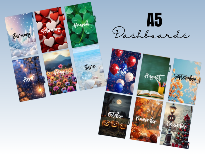 Themed Months | Monthly Dividers | A5 Rings | 12 Month Set | PRE-ORDER