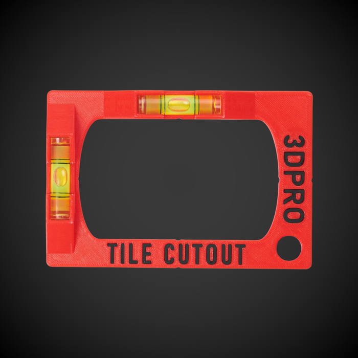 Red Tile Cut Out Templatewith level bubbles and '3DPRO' branding on a black background