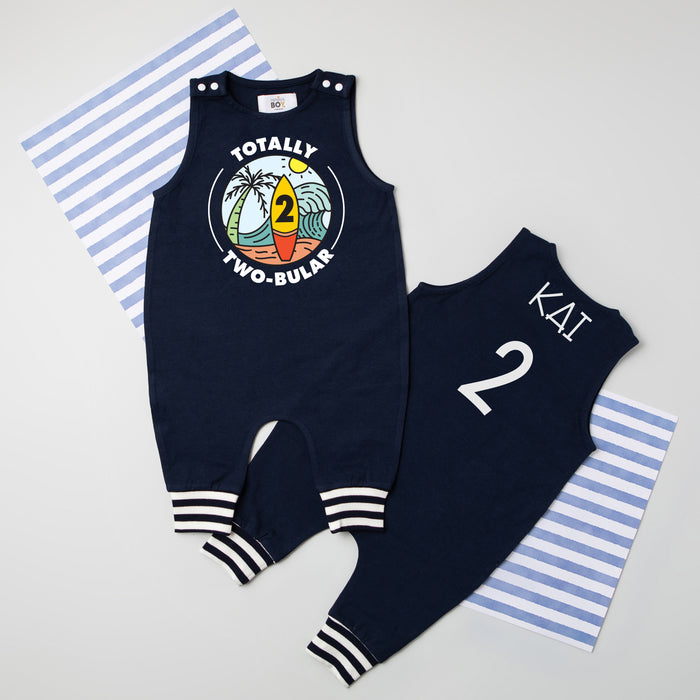 "Totally Two-bular" 2nd Birthday Personalized Romper with Striped Cuff