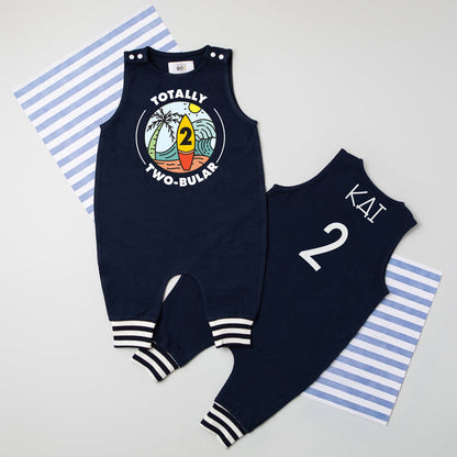 "Totally Two-bular" 2nd Birthday Personalized Romper with Striped Cuff