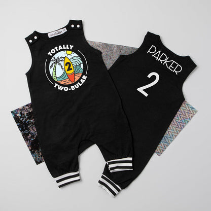 "Totally Two-bular" 2nd Birthday Personalized Romper with Striped Cuff