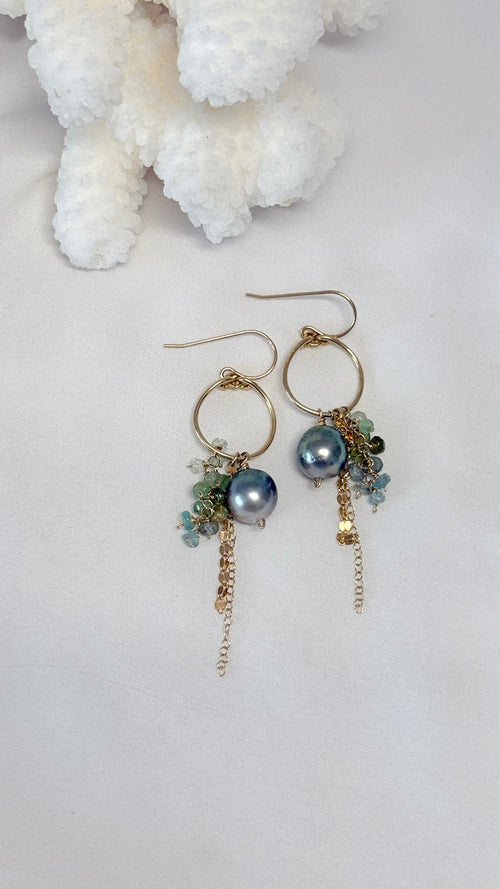 Trellis hoop earrings - Emerald mix