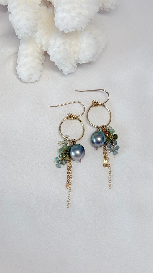 Trellis hoop earrings - Emerald mix