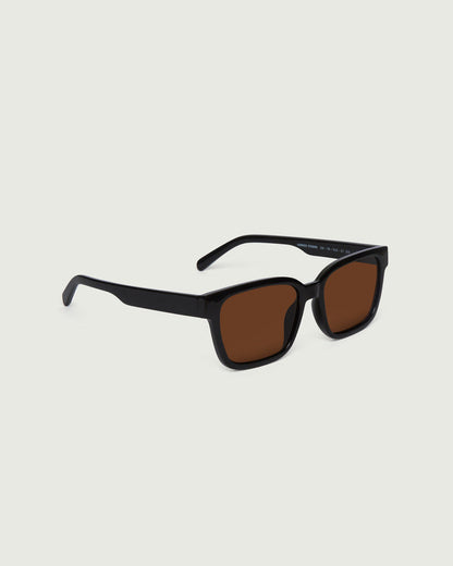 Ink Hickory::Triton Sunglasses square black recycled polyester front diagonal