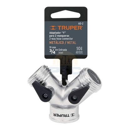 TRUPER 3/4" Metallic "Y" Connector for Hose Entrance and exit: 3/4 "(19 mm) Connection: 3/4-11.5 NH Weight: 110g - 10372 MEGA