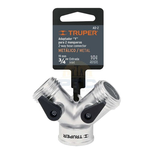 TRUPER 3/4" Metallic "Y" Connector for Hose Entrance and exit: 3/4 "(19 mm) Connection: 3/4-11.5 NH Weight: 110g - 10372 MEGA