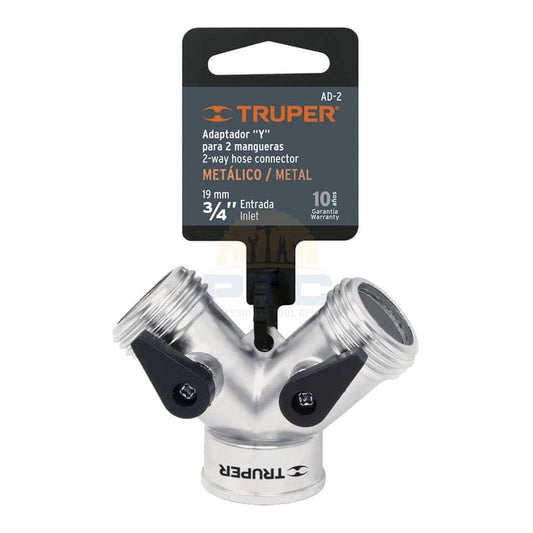TRUPER 3/4" Metallic "Y" Connector for Hose Entrance and exit: 3/4 "(19 mm) Connection: 3/4-11.5 NH Weight: 110g - 10372 MEGA