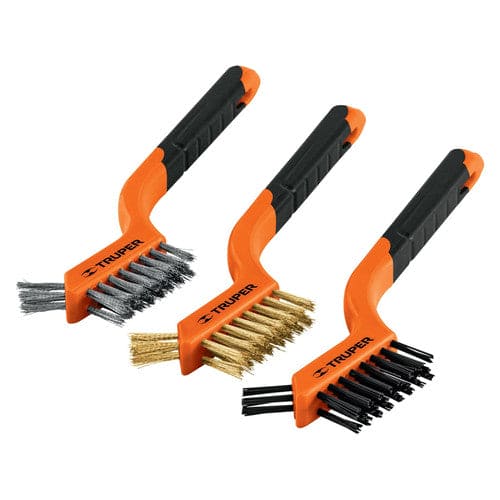 TRUPER 3PC MINI WIRE BRUSH SET NYLON BRASS AND STAINLESS STEEL BRUSHES-10652 MEGA