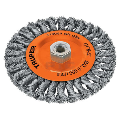 TRUPER CIRCULAR 5\8" WIRE WHEEL BRUSH Circular brush 6" braided wire, arbor 5/8"-11 STANDARD THREAD16MM- 17527 MEGA