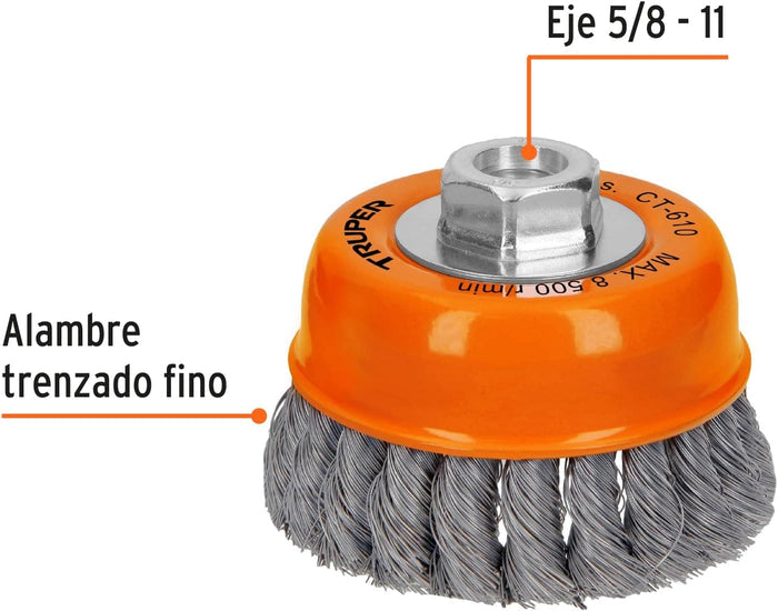 TRUPER Wire Cup Brush 14187 / CT-610 - 4" (102mm), 5/8-11, Fine Knotted Cup Brush - 14187 MEGA