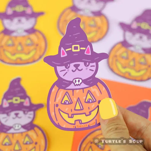 Turtle's Soup Pumpkin Kitty Halloween Vinyl Sticker