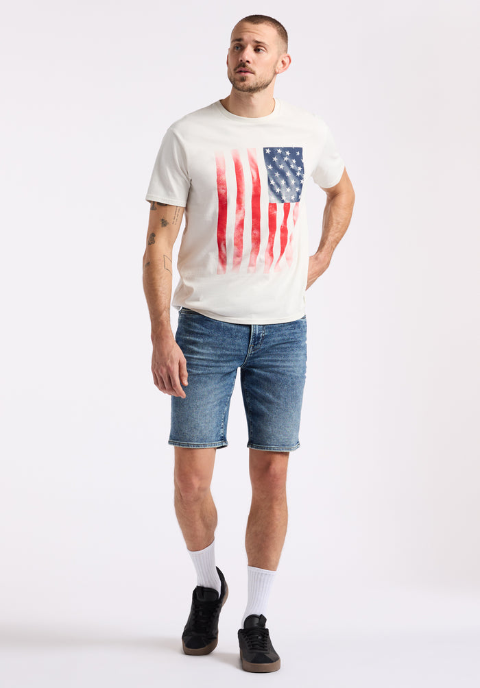 Buffalo Men T-Shirts White Knit Tees Short Sleeve Peached And Garment Wash Finish Graphic Print Detail