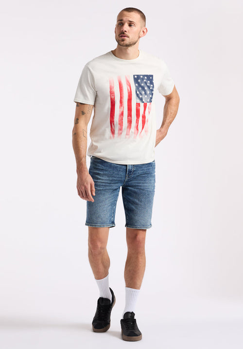 Buffalo Men T-Shirts White Knit Tees Short Sleeve Peached And Garment Wash Finish Graphic Print Detail