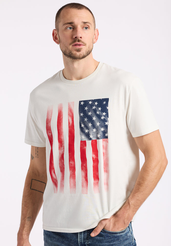 Buffalo Men T-Shirts White Knit Tees Short Sleeve Peached And Garment Wash Finish Graphic Print Detail