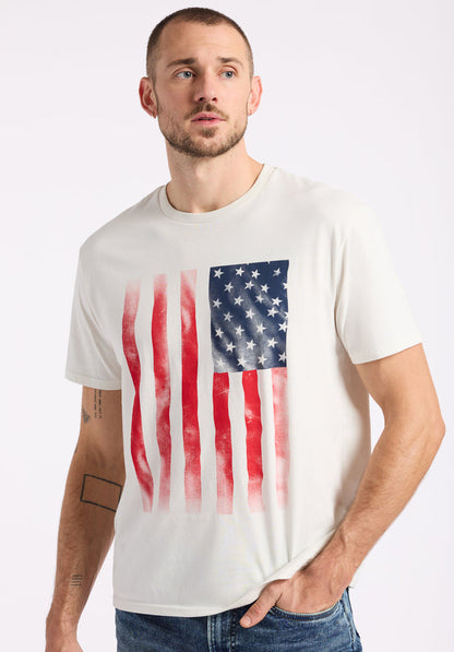 Buffalo Men T-Shirts White Knit Tees Short Sleeve Peached And Garment Wash Finish Graphic Print Detail